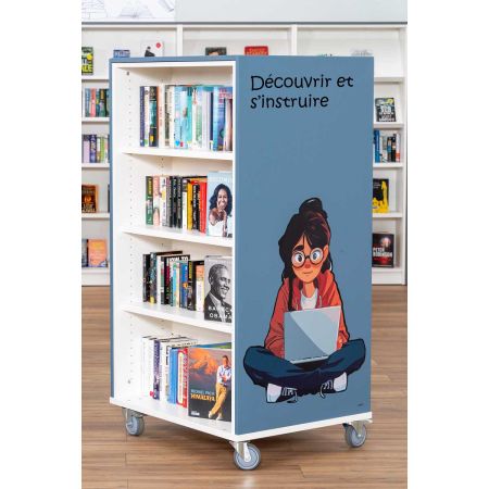 Bibliothèque mobile Everna™ adolescente ordinateur H1500 mm - bleu brume