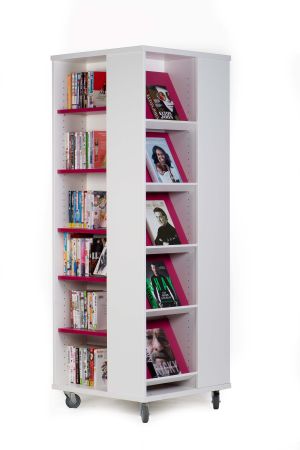 Tour à livres mobile tablettes mixtes Everna™ H1700mm - blanc/rose fuchsia